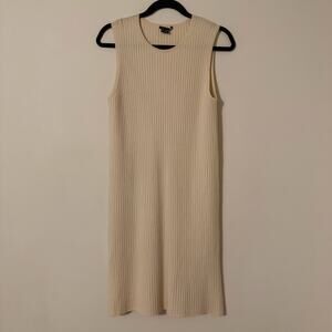 Theory Wool Blend Cream Ribbed Knit Tank Dress Side Slit Knee Length Size Small